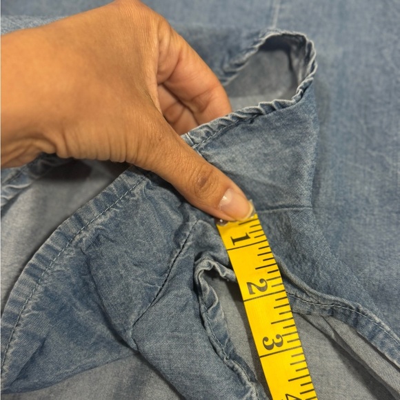 Zara Women's Blue Chambray Cold Shoulder Pockets Tunic Dress Romper Size M - Picture 8 of 11